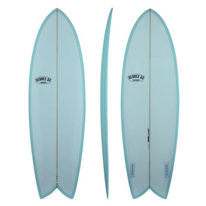 5'8" Codfather Fish Twin Fin Surfboard Aqua Resin Tint (Poly)