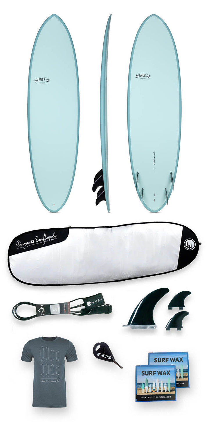 Ride33 Surfboard Package - 6'8" Speed Egg Epoxy Surfboard, Bag, Leash, Fins & Accessories