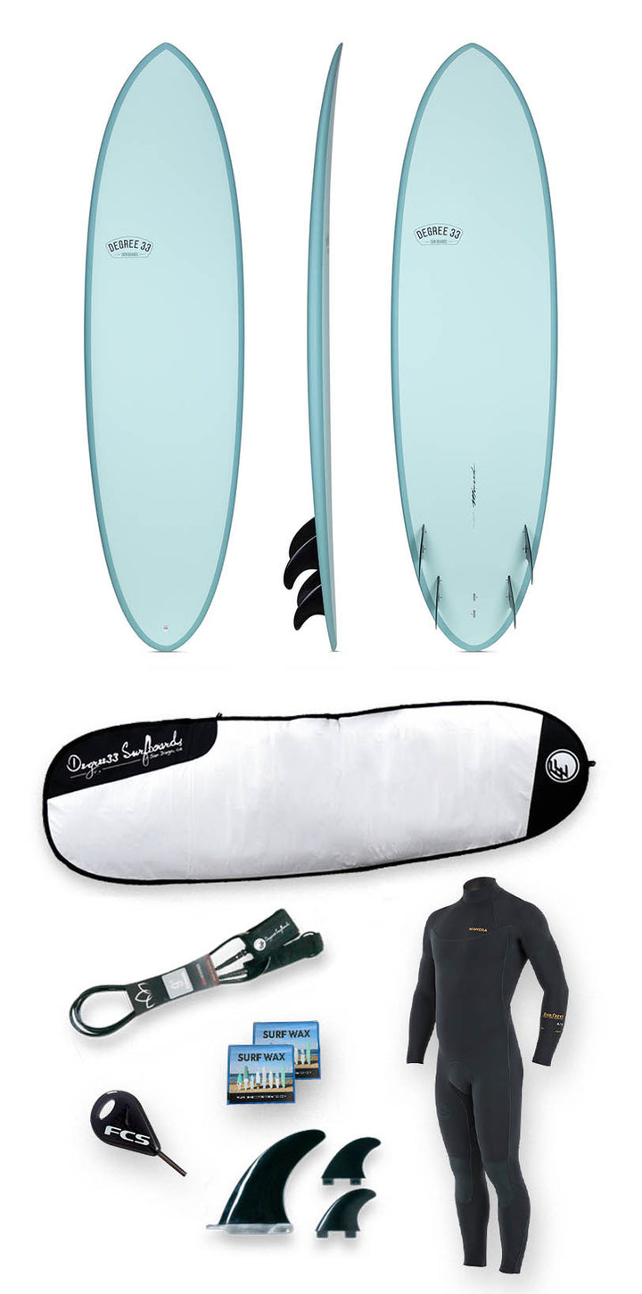 Ride33 Deluxe Surfboard & Wetsuit Package - 6'8" Speed Egg Epoxy Midlength