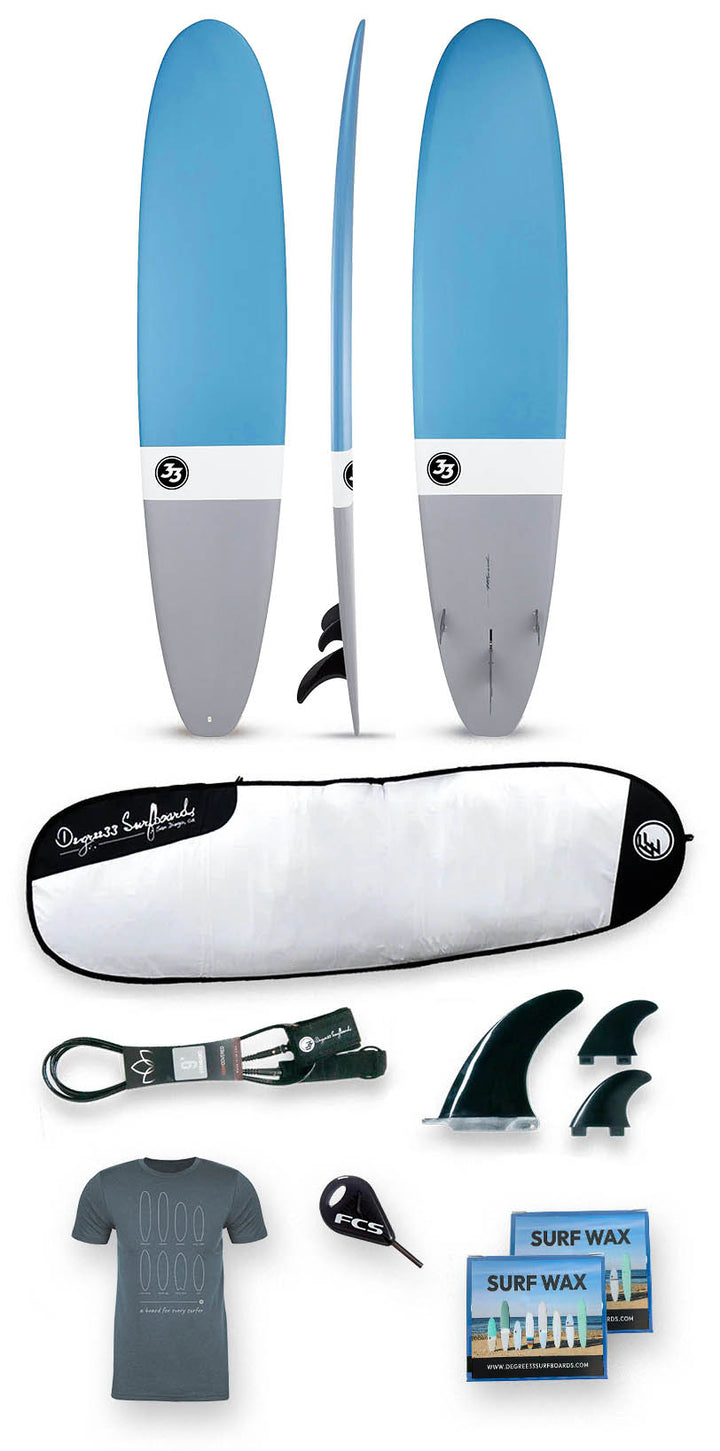 Ride33 Surfboard Package - 9' Ultimate Epoxy Surfboard, Bag, Leash, Fins & Accessories